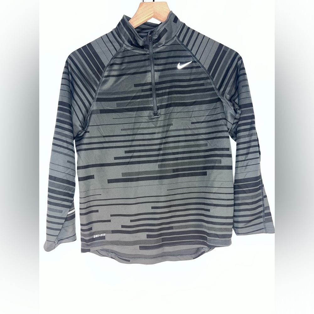 NIKE dri fit element quarter zip, charcoal & black stripe, kids size large